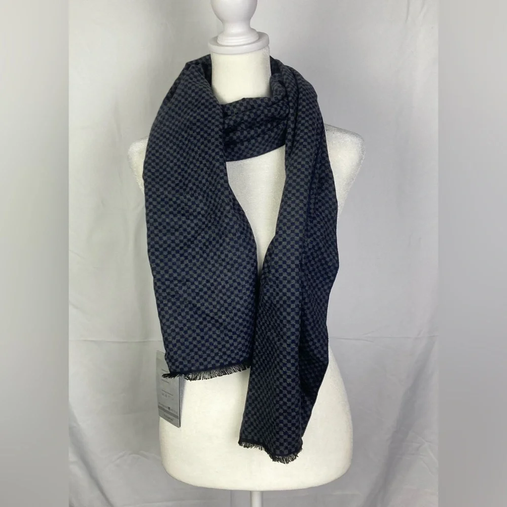 FULLRON Scarf Soft Warm Cashmere Blend Scarves Mens Classic Blue Checkered NWT